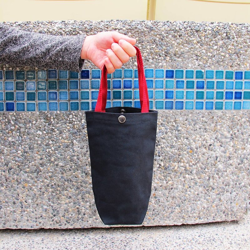 Japanese minimalist environmentally friendly beverage bag canvas water bottle bag twill black - ถุงใส่กระติกนำ้ - ผ้าฝ้าย/ผ้าลินิน สีดำ