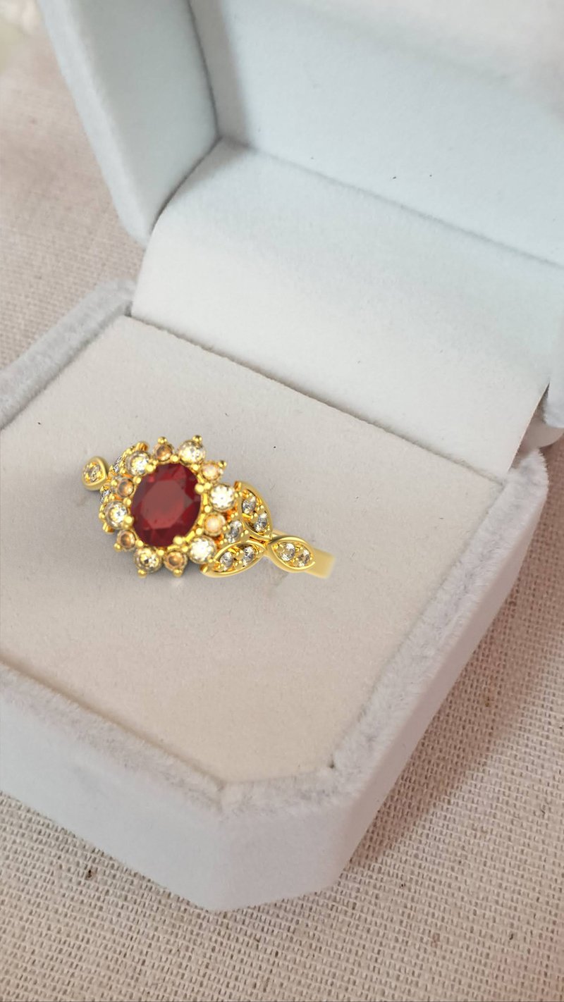 Siam or Thai ruby gemstones ring with white zircon, 925 Silver ring - 戒指 - 寶石 金色