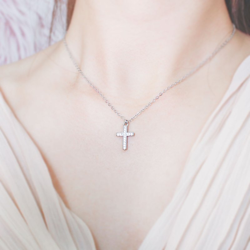 Giftest 18K white gold plated / restrained cross Christian baptism necklace Christmas gift N67 - Necklaces - Precious Metals Silver