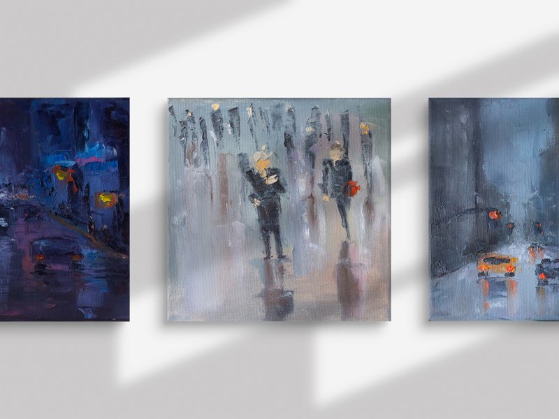 Small abstract art Modern City. Original gift Oil Artwork on canvas. Home decor - 壁貼/牆壁裝飾 - 其他材質 多色