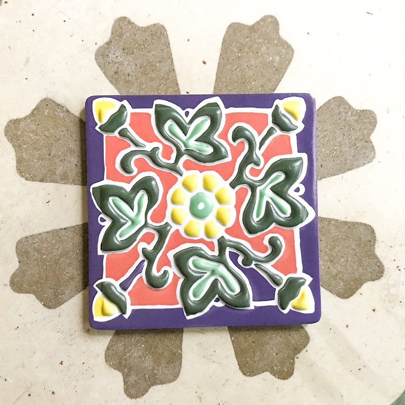 瓜瓞綿延喜連年 馬約利卡花磚立體磁鐵+明信片組 - 磁鐵 - 塑膠 多色