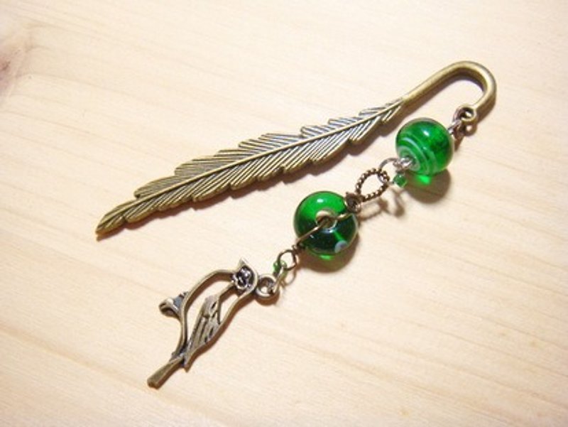 Yuzu Lin Liuli-Feather Bookmark (Small)-Spring Outing - ที่คั่นหนังสือ - แก้ว สีเขียว