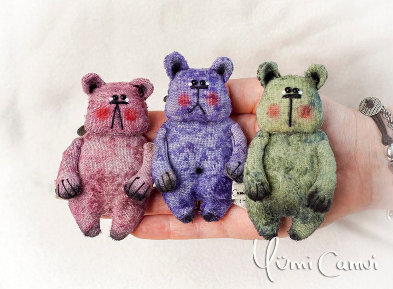 Cute mini Teddy Bear Blythe friends by Yumi Camui - ตุ๊กตา - วัสดุอื่นๆ ขาว