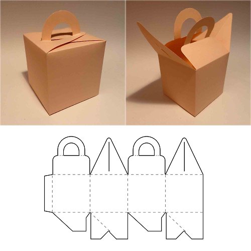 JustGreatPrintables Box with handle template, square box, cube box, favor box, gift box, SVG, PDF
