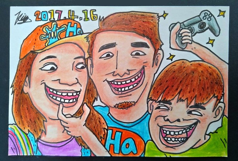 [Three-Customer] Custom Color Portrait 3 Persons - Funny American Style/Couple Surprise/Courtesy Ceremony - Customized Portraits - Paper Multicolor