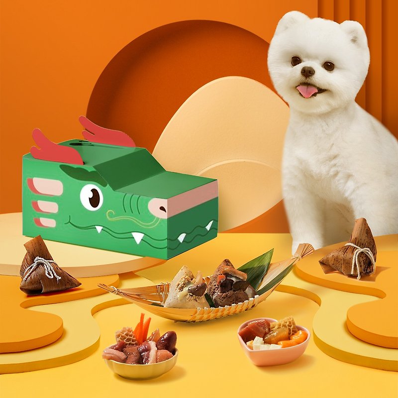 Pre-order【Everything goes well】Dragon Zonghe Xia-Pet Meat Zongzi Gift Box Liuxin Three Treasure Zongzi𝟰pcs - Dry/Canned/Fresh Food - Other Materials 