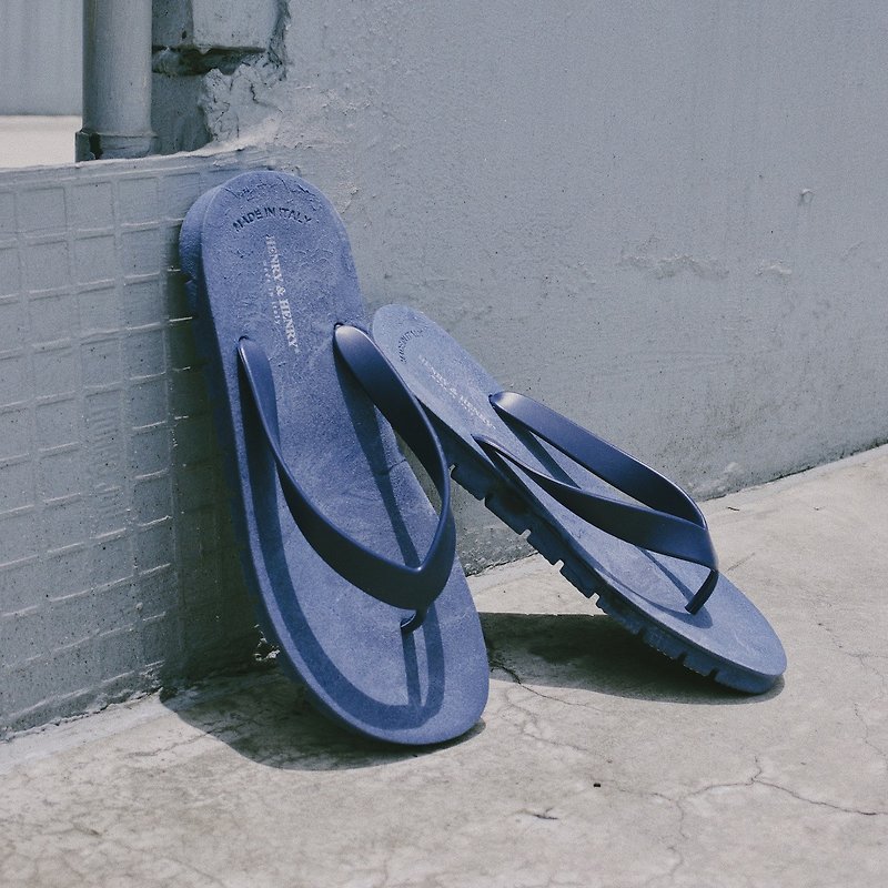 橡膠 拖鞋 藍色 - HENRY&HENRY義大利進口斑駁藍厚底人字夾腳拖鞋