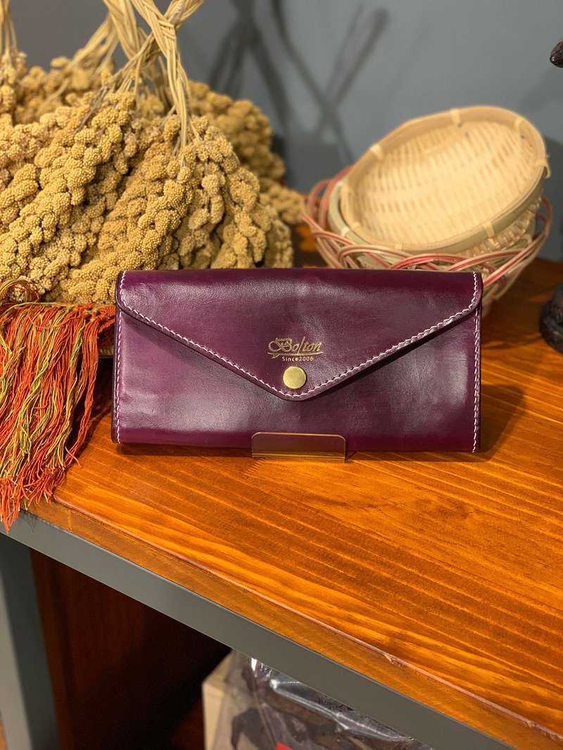 Handmade fine leather goods classic envelope long folder/wallet/wallet/wallet-Color: elegant purple/multicolor - Wallets - Genuine Leather 