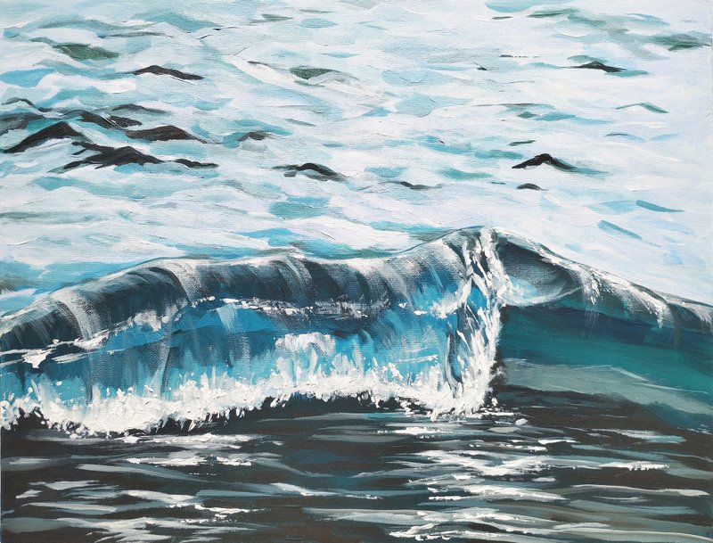 Sea wave painting acrylic canvas landscape art oceans sea breeze marine nature - 壁貼/牆壁裝飾 - 其他材質 藍色