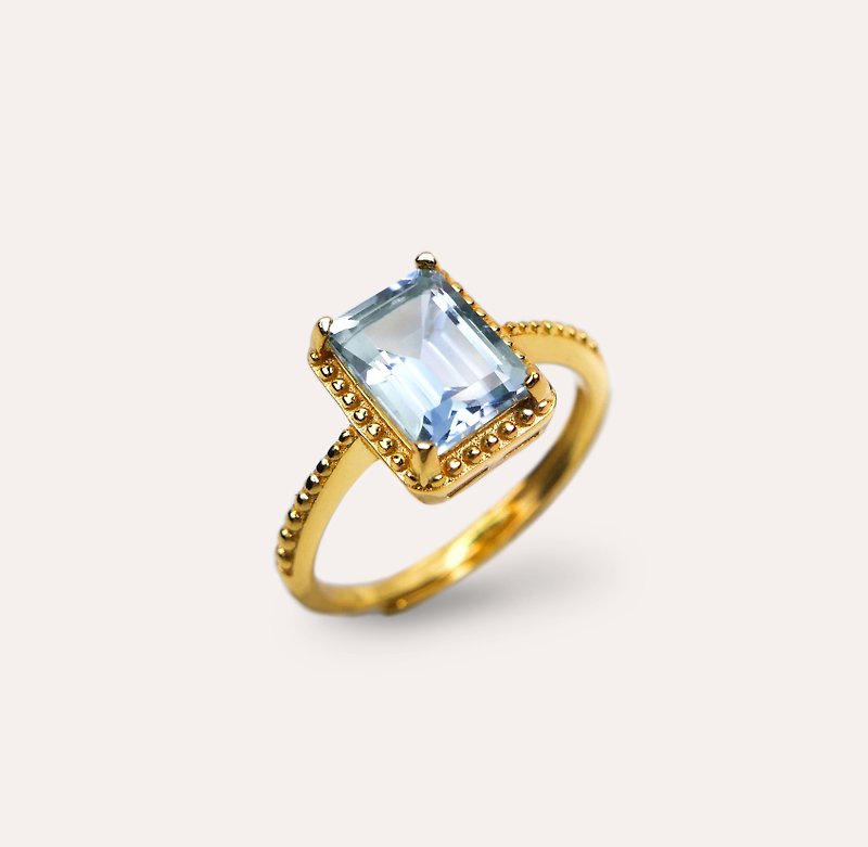 AND Stone blue rectangular 6*8mm ring transformation series Gold Rect natural Gemstone - General Rings - Silver Blue