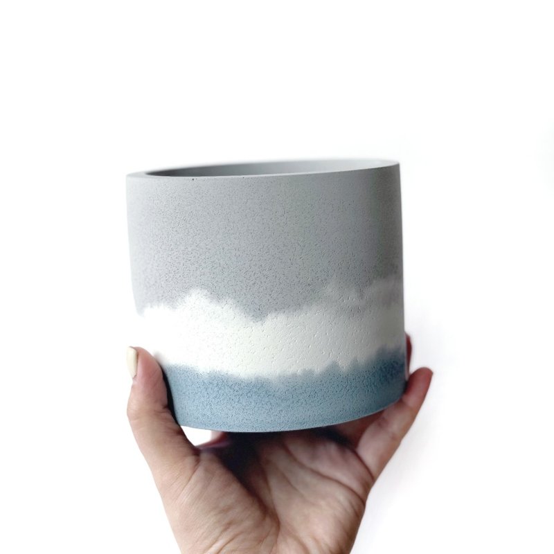 (預購) 莫蘭迪藍系列 | 12.9cm中圓形四吋三色水泥盆器 可搭底盤 - 盆栽/植栽 - 水泥 藍色