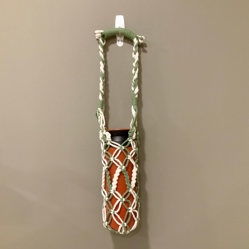 Gorgeous version of woven kettle bag—white + avocado green - Beverage Holders & Bags - Cotton & Hemp 