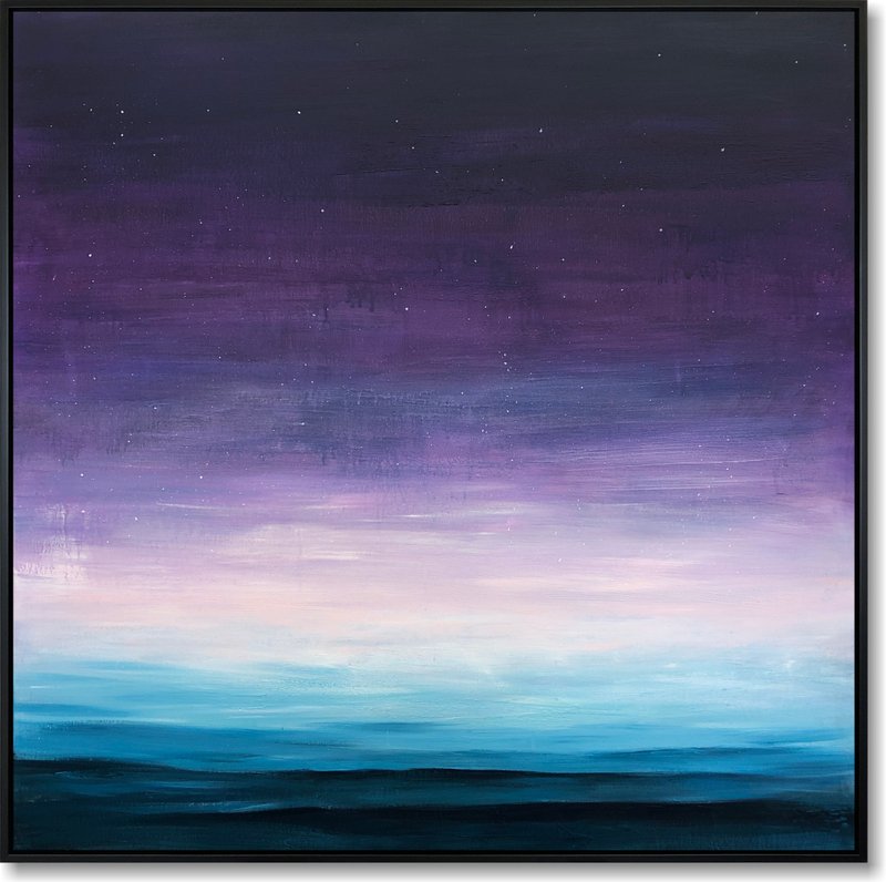 Original Abstract Horizon Paintings On Canvas Minimalist Purple Gradient Art - 壁貼/牆壁裝飾 - 壓克力 紫色