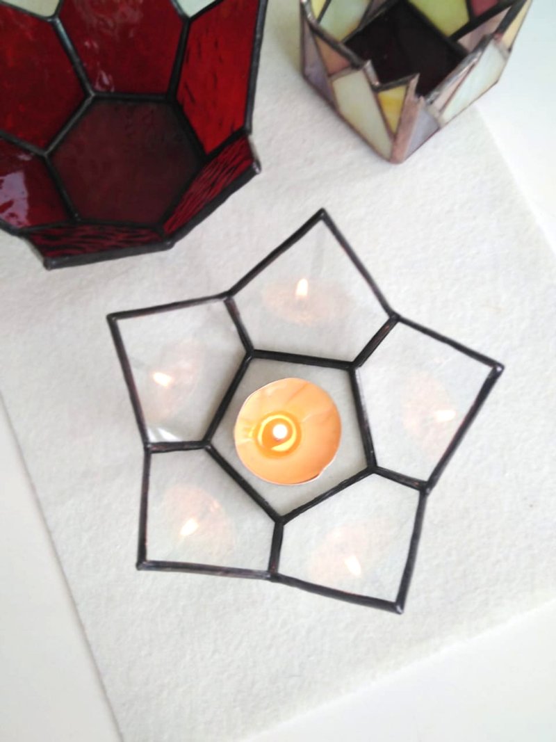 Stained glass candle holder Clear - fused glass art - 香氛蠟燭/燭台 - 玻璃 透明