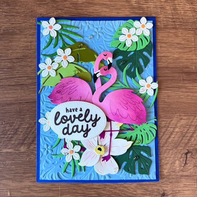 have a lovely day Flammingos Tropical Flowers All Occasions Card - การ์ด/โปสการ์ด - กระดาษ สีน้ำเงิน