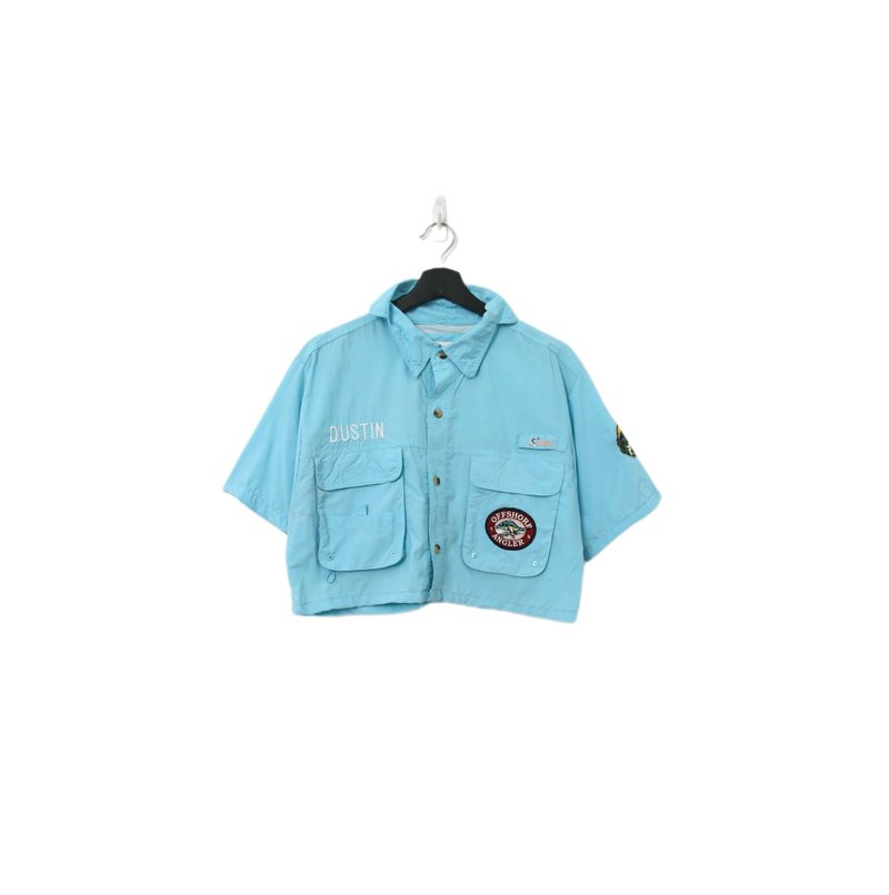 Back to Green-再製刺繡短板襯衫 蘇打藍 ds-24//vintage shirt - 女襯衫 - 棉．麻 