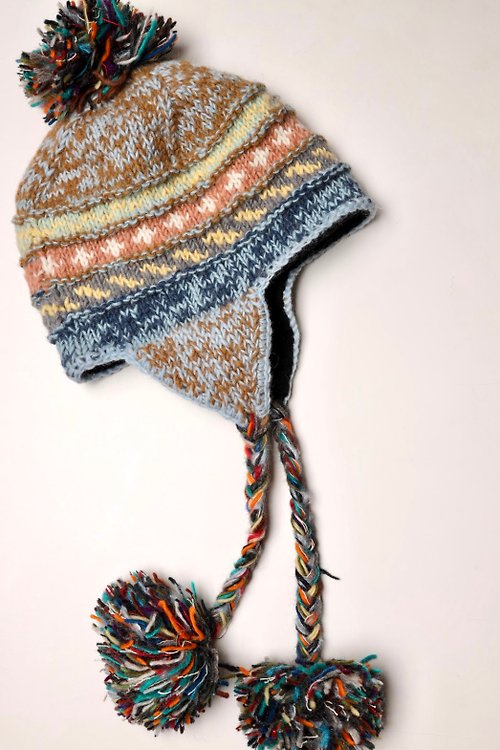 M31仙女星工作室 浪漫粉嫩配色純羊毛線手工編織全襯防風毛帽子遮耳帽|保暖交換禮
