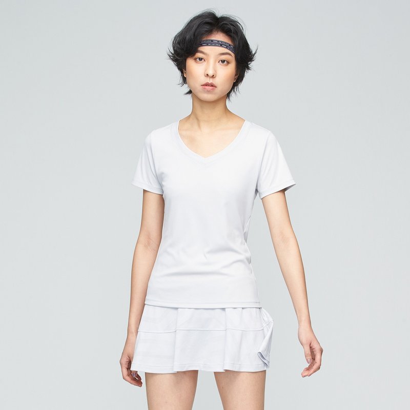Ultracool-涼感V領修身上衣(女)-鏡面灰 - 女 T 恤 - 尼龍 白色