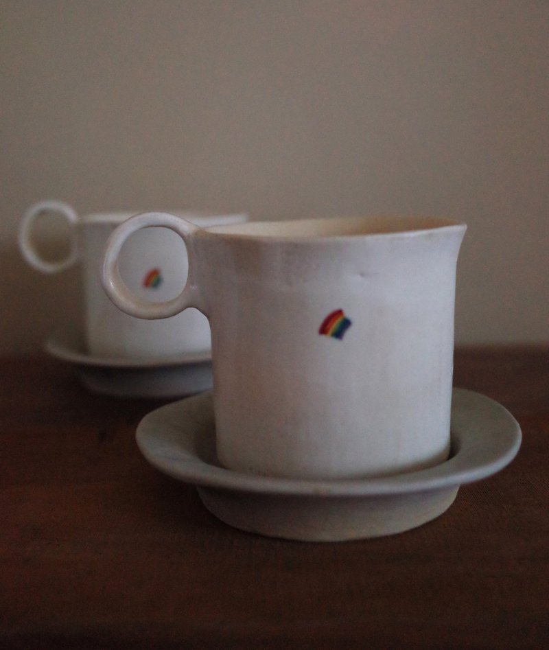 【Slight defect】Rainbow coffee cup - Mugs - Pottery White