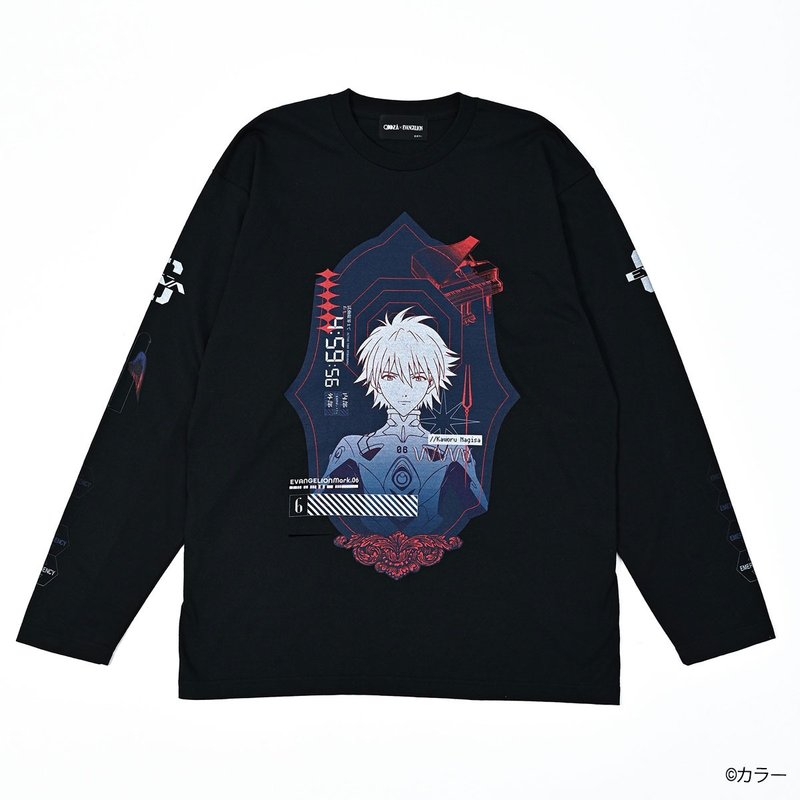 EVANGELION x QOOZA / LONG SLEEVE TEE -KAWORU1-Q0075 - เสื้อฮู้ด - ผ้าฝ้าย/ผ้าลินิน สีดำ