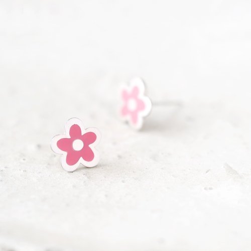 cloud-jewelry Pink 手書き風 Flower Earrings Silver925