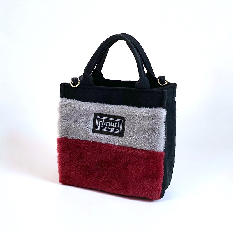 2WAY Boa Square Tote Bag Gray & Red - Handbags & Totes - Cotton & Hemp Multicolor