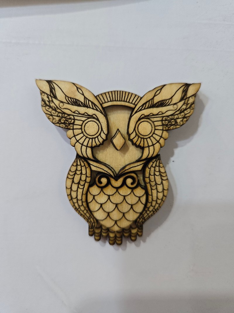 貓頭鷹 磁鐵 雷射雕刻 冰箱貼 磁吸 送禮 文具 小物 文創商品 - 木工/竹藝/紙雕 - 木頭 卡其色