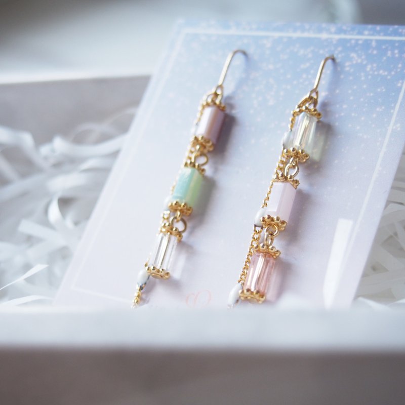 Noble temperament, multi-color square column, pink earrings, gift - ต่างหู - วัสดุอื่นๆ สึชมพู