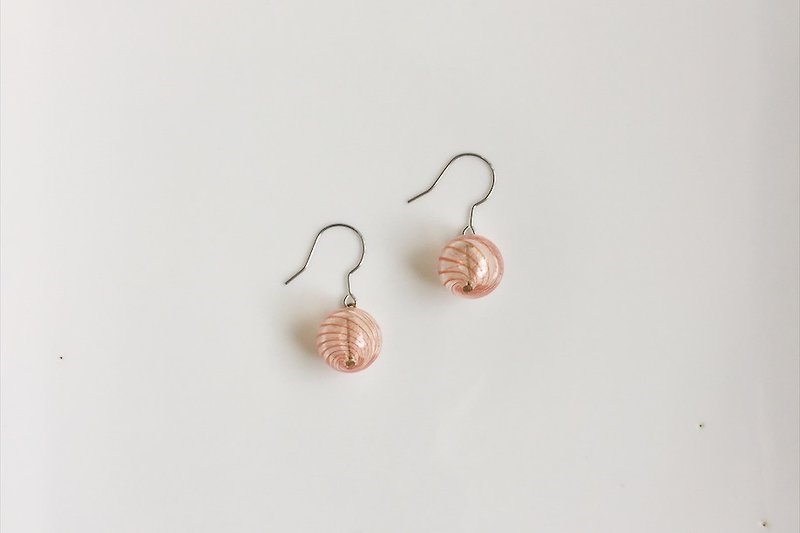 Fennel stripe bubble glass ball earrings - Earrings & Clip-ons - Glass Orange