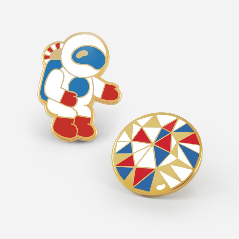 Astronaut & Gemplanet Pin Set - 胸針 - 其他金屬 藍色