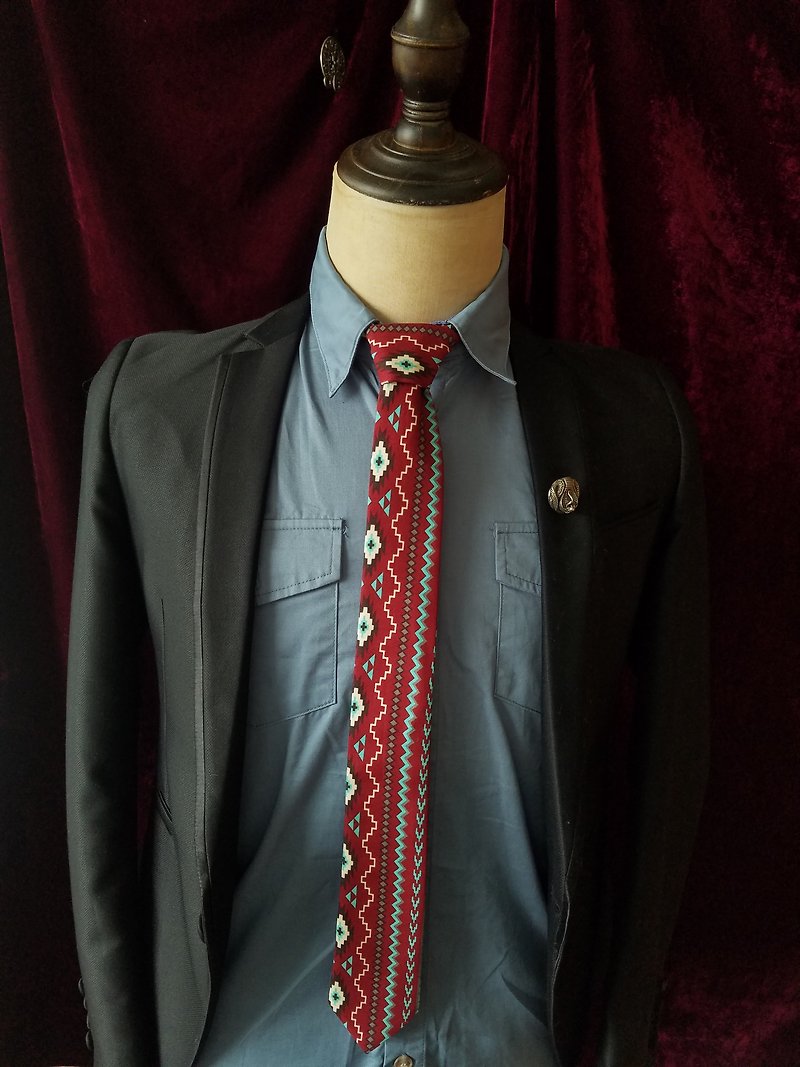 Red national style tie with retro pattern tie - Ties & Tie Clips - Cotton & Hemp Multicolor