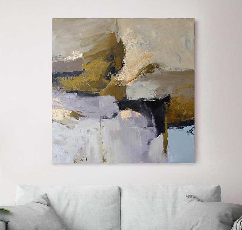 Painting licak blue abstract | Square abstract painting original | Cape - 壁貼/牆壁裝飾 - 棉．麻 咖啡色