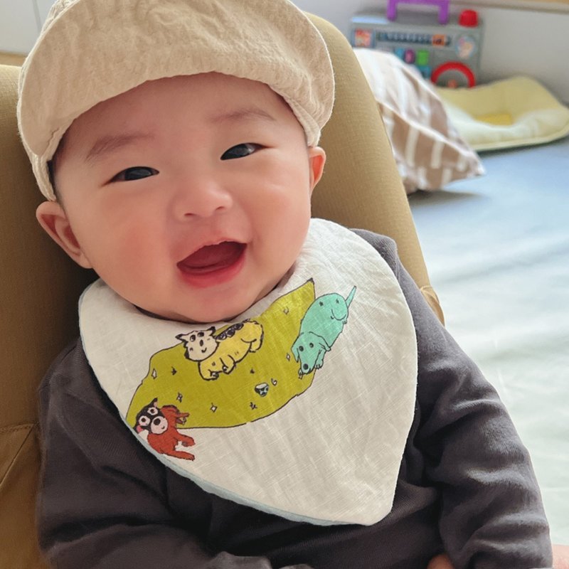 接一口愛印花手工製作雙面用 嬰兒口水巾/圍兜兜 新生兒 彌月禮 - 圍兜/口水巾 - 棉．麻 多色