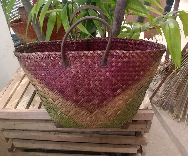 Distinctive Handwoven Krajood Bag with cane handles