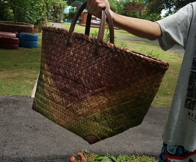 Krajood Woven Tote Bag with Leather Handle