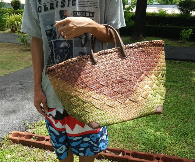 Distinctive Handwoven Krajood Bag with cane handles