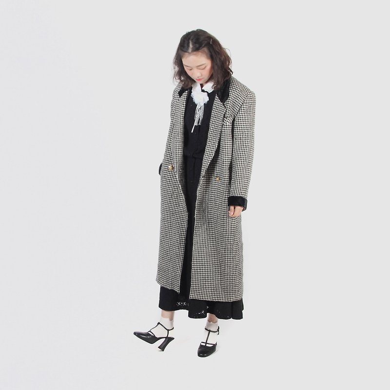 [Egg plant vintage] Thousands of birds, the prince, plaid wool, vintage coat - Women's Casual & Functional Jackets - Wool Black