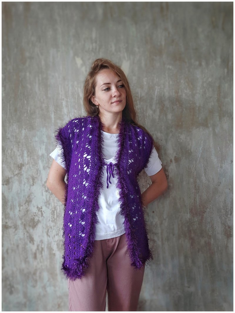 針織背心 , 工裝背心 , 紫色针织背心 , 女装 - Women's Vests - Other Materials Purple