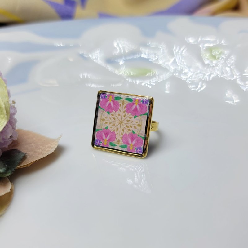 立秋 節氣花磚 手作 戒指 徽章 別針 - 戒指 - 銅/黃銅 多色