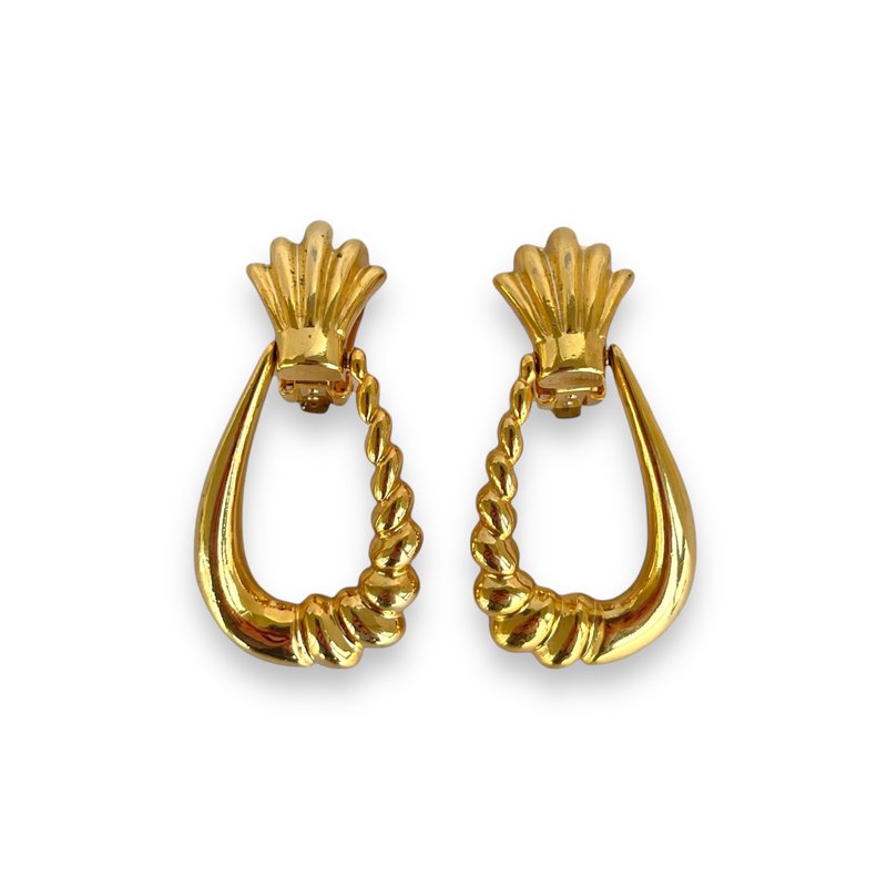 Paolo Gucci Gold Tone Door Knockers Clipon Earrings Vintage Authentic Luxury 90s - Earrings & Clip-ons - Other Metals Gold