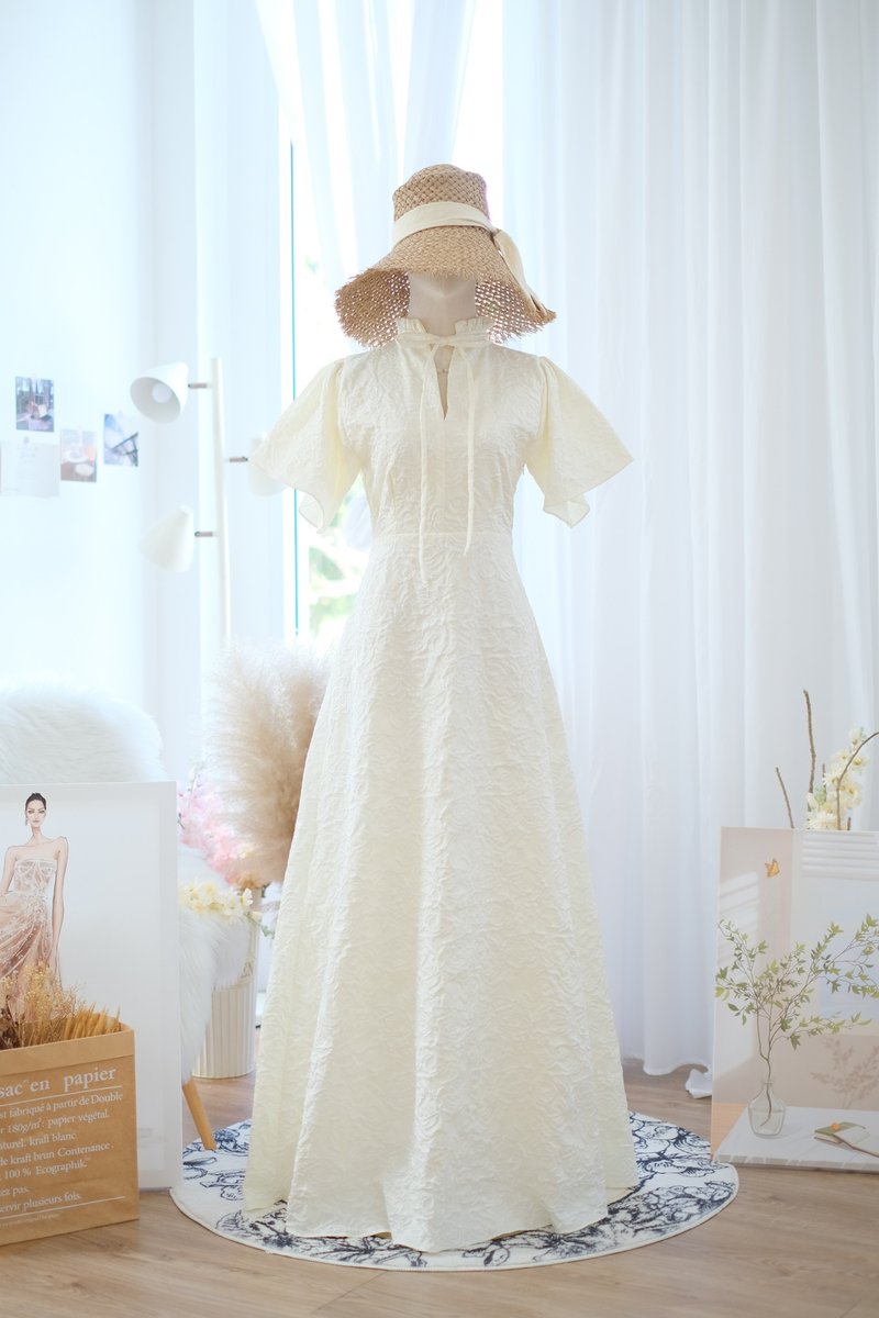 Ivory bridal dress , White wedding dress , Vintage dress , Maxi dress - 洋裝/連身裙 - 聚酯纖維 白色