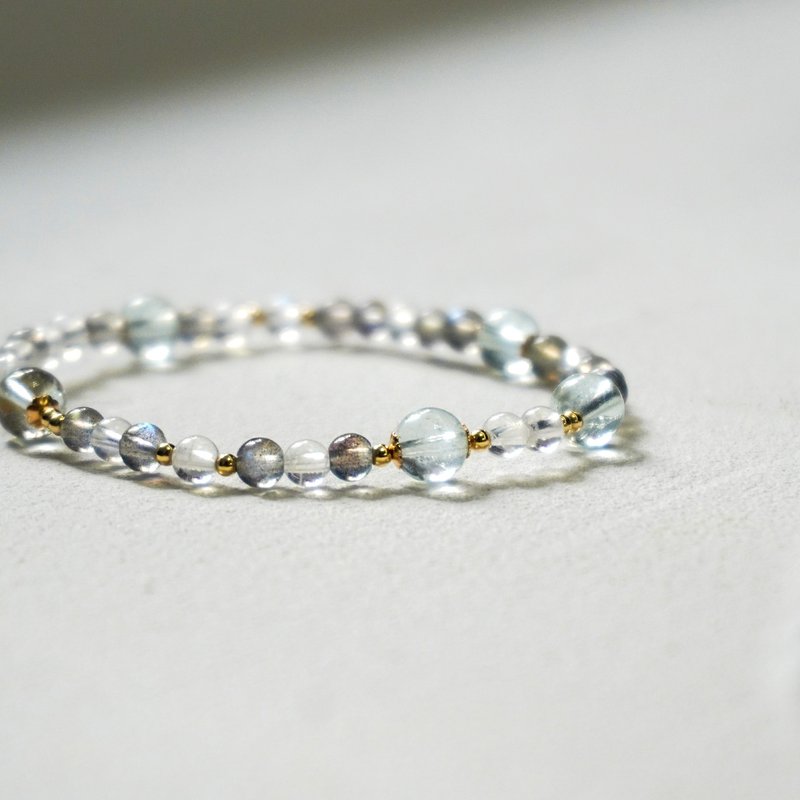 海藍寶 拉長石 月亮石 月光石 水晶 手鏈 山荷葉 - 手鍊/手環 - 水晶 透明