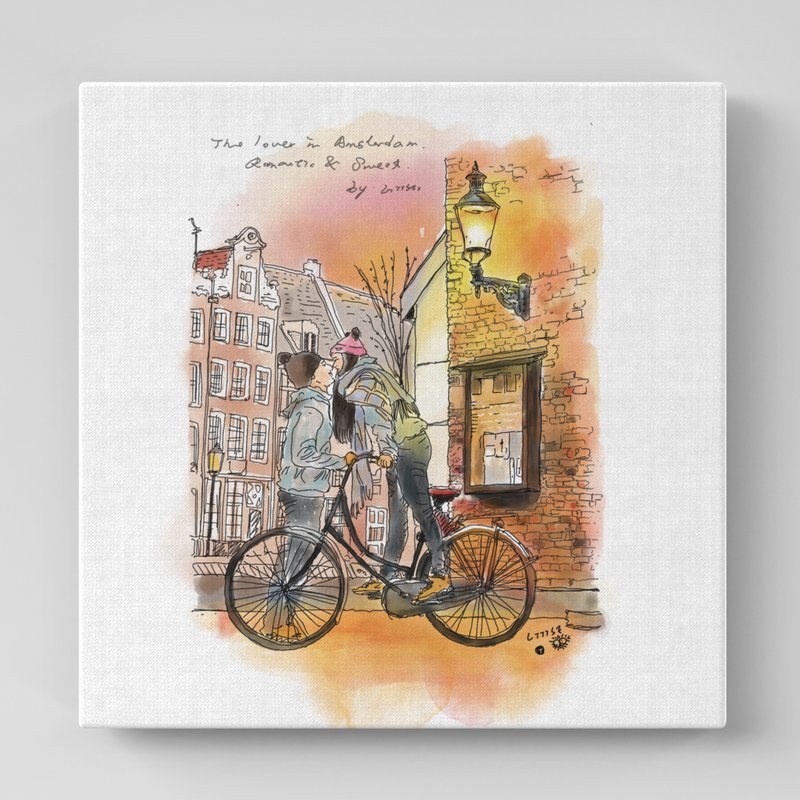 【Littse原創設計】情人街景 | 20×20CM 無框畫 - 海報/掛畫/掛布 - 棉．麻 橘色
