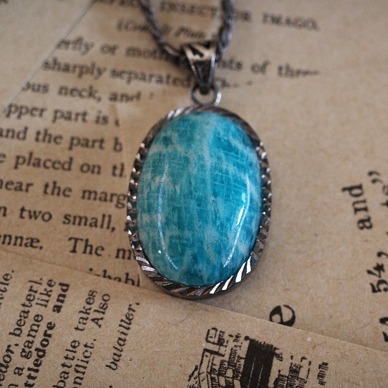 Stone Amazon Stone old material S925 Silver platform Stone necklace necklace old piece - Necklaces - Gemstone Blue