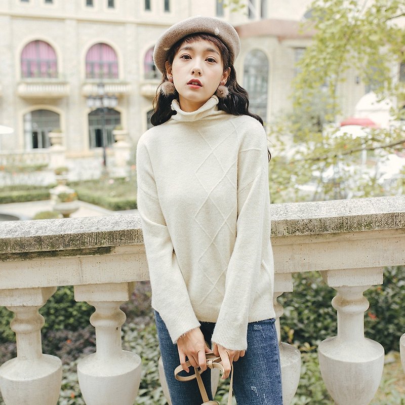 2018 autumn and winter women's new semi-diamond high-neck sweater sweater FSL81278 - Women's Sweaters - Other Materials White