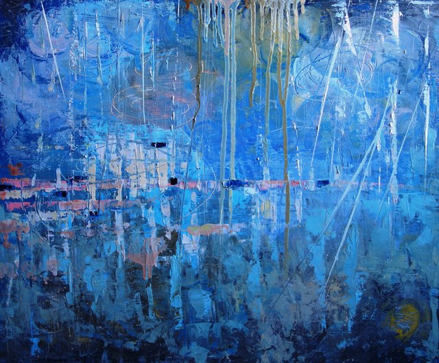 抽象スカイライン絵画油絵オリジナルアートアートワークインパスト