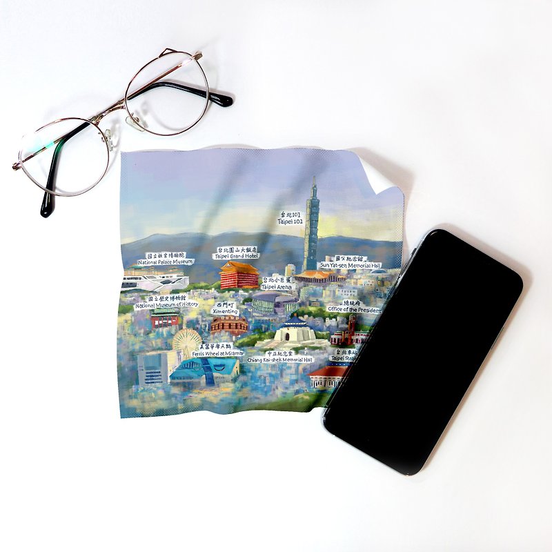 【Bu Yang】Printed Universal Cloth Taipei Architecture Microfiber=Mobile Phone=Tablet=Laptop=Taiwanese Characteristics - Eyeglass Cases & Cleaning Cloths - Other Materials Multicolor