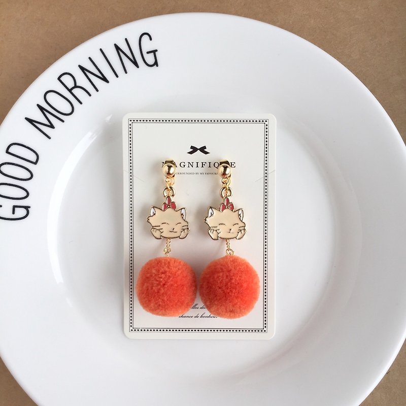 Orange fox cute fur ball earrings birthday gift Valentine's day Christmas  - Earrings & Clip-ons - Wool Orange