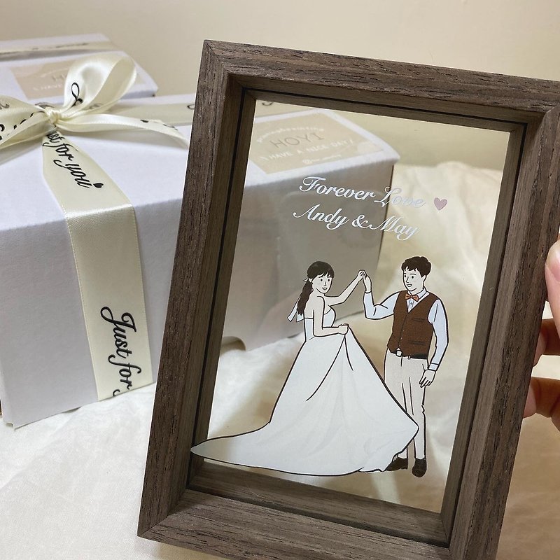 木質雙面似顏繪相框 結婚禮物 送禮首選 - 相框/畫框 - 木頭 咖啡色