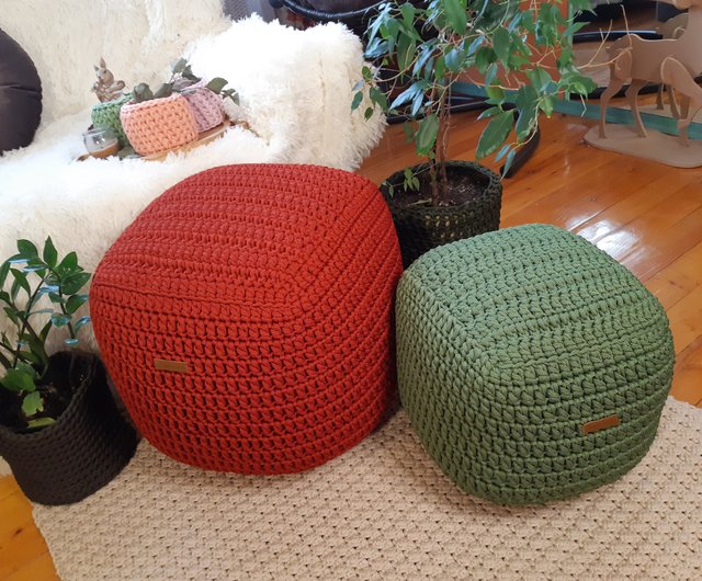 Stuffed pouf cube Square ottoman Handmade living room ottoman - Shop  Rufiki-Masters Other Furniture - Pinkoi